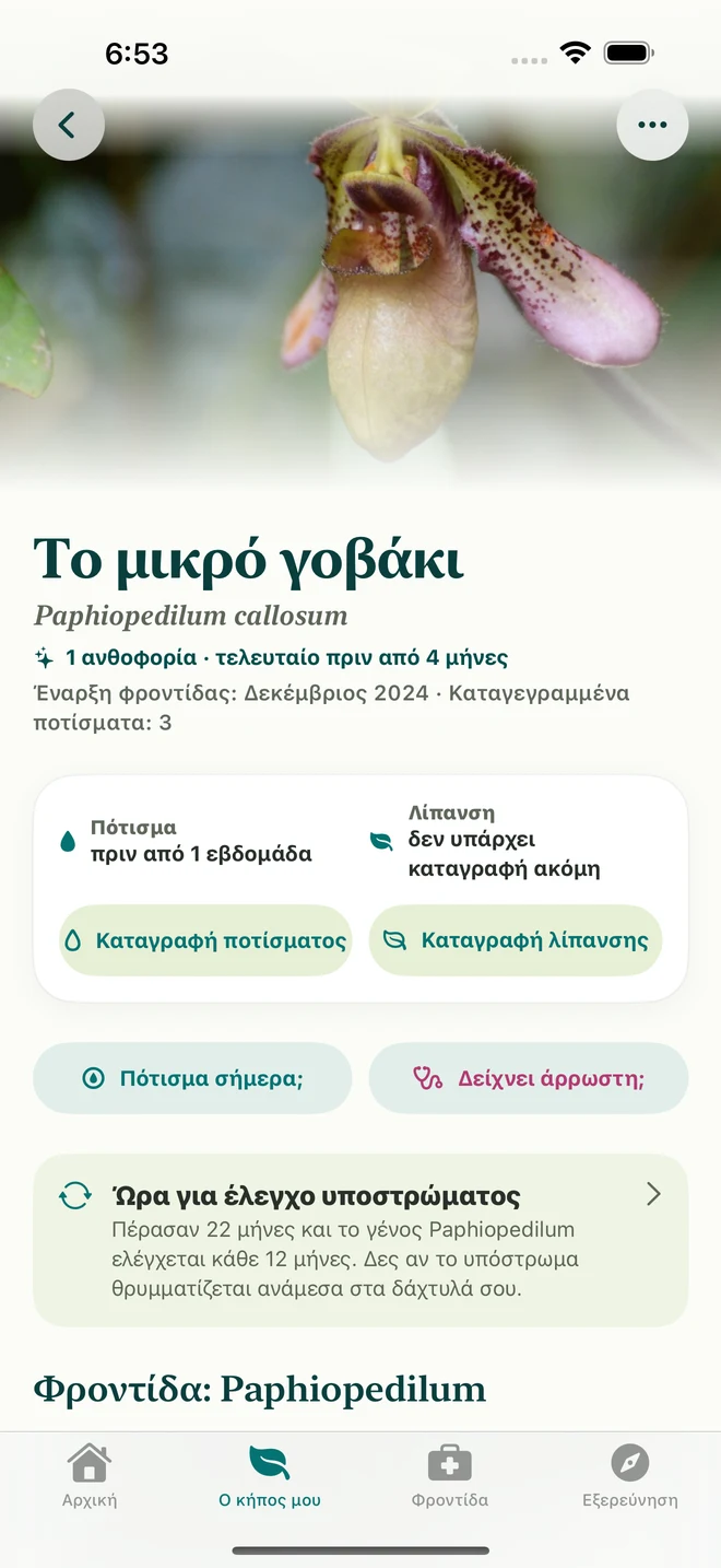 Εγγραφή ορχιδέας και ημερολόγιο στη FloraFlor