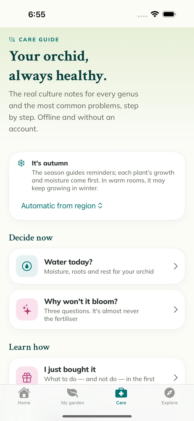 Care tools and guides in FloraFlor