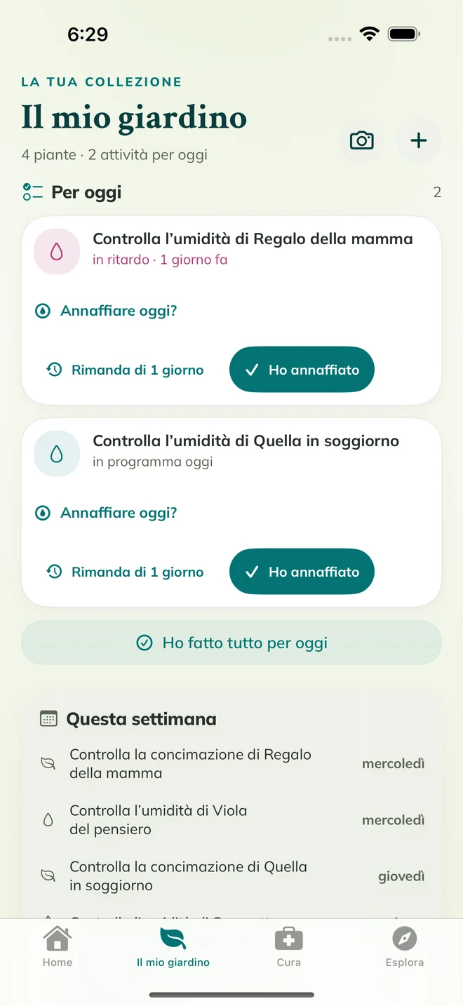 Schermata reale di FloraFlor: Il mio giardino e i promemoria di cura