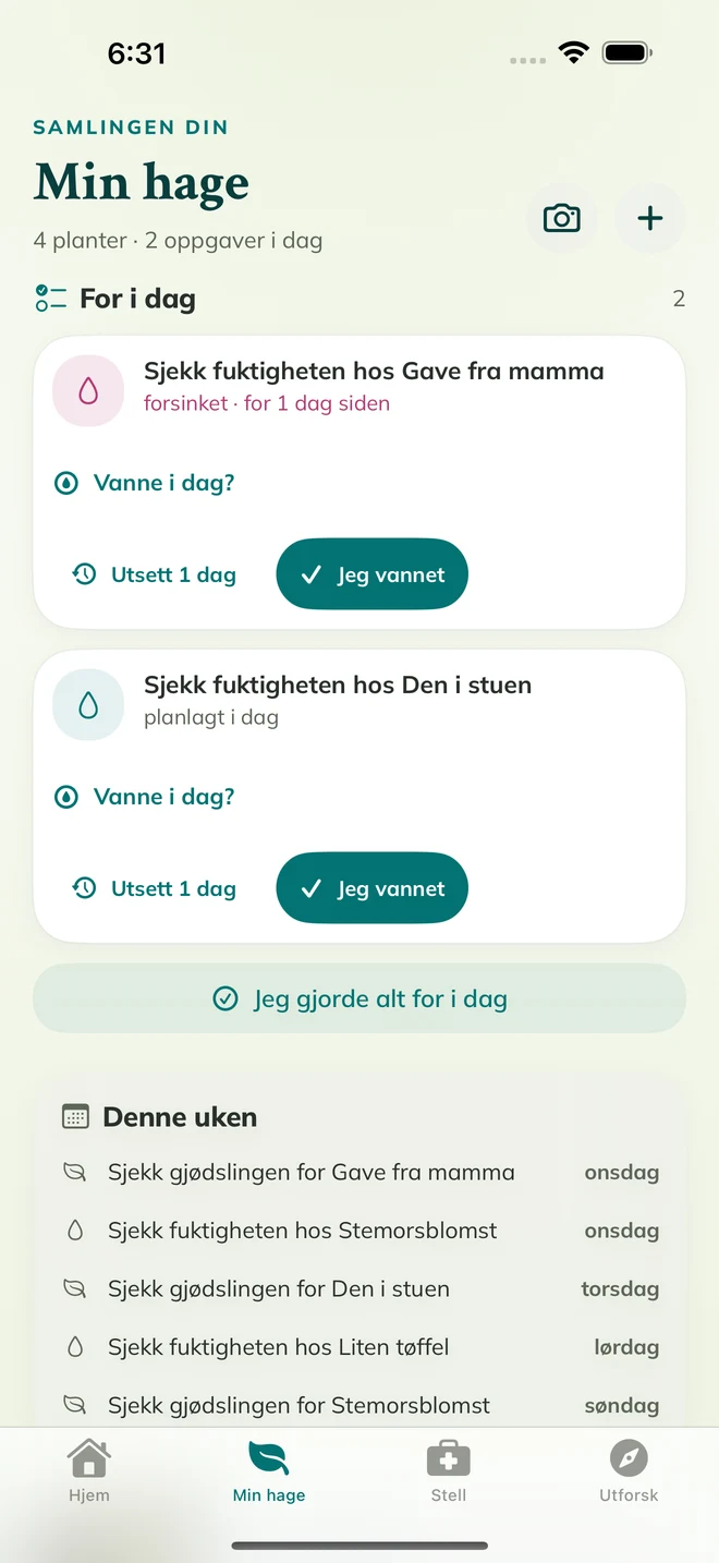 Ekte FloraFlor-skjerm: Min hage og stellpåminnelser