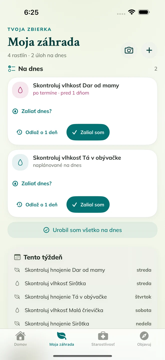 Skutočná obrazovka FloraFlor: Moja záhrada a pripomienky starostlivosti