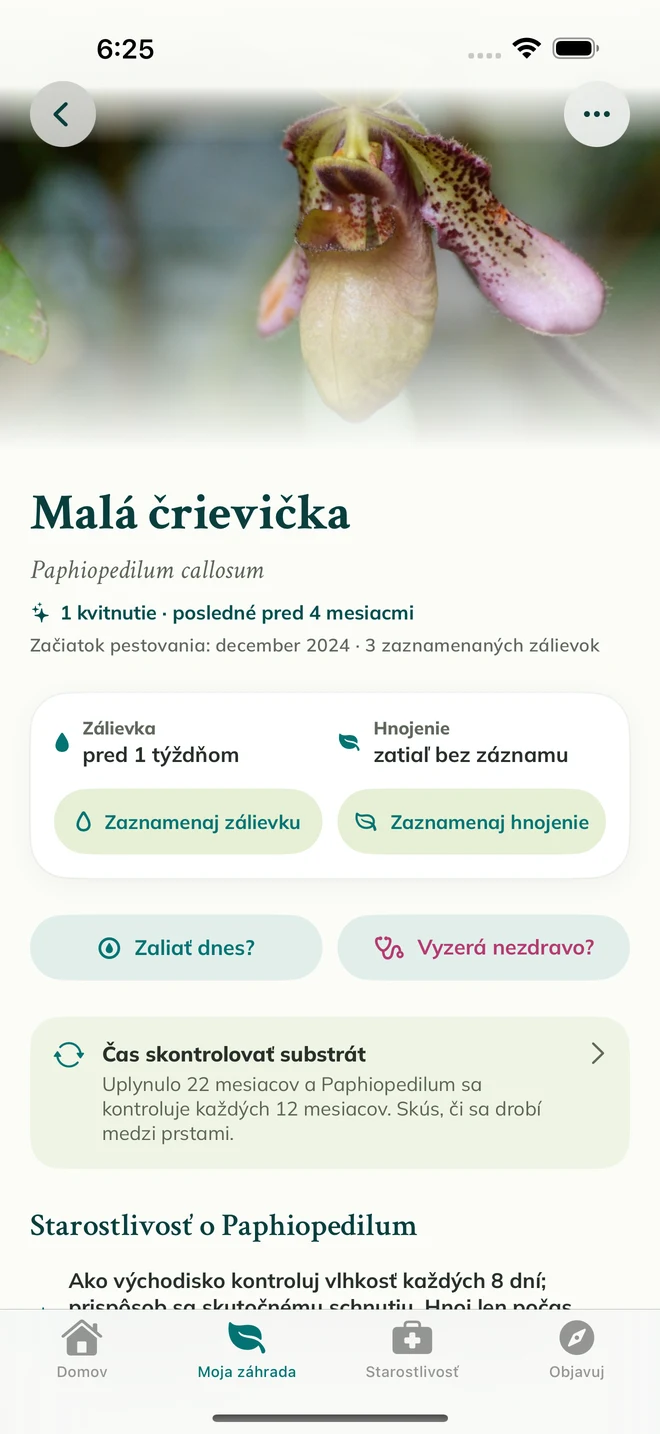 Záznam orchidey a denník vo FloraFlor
