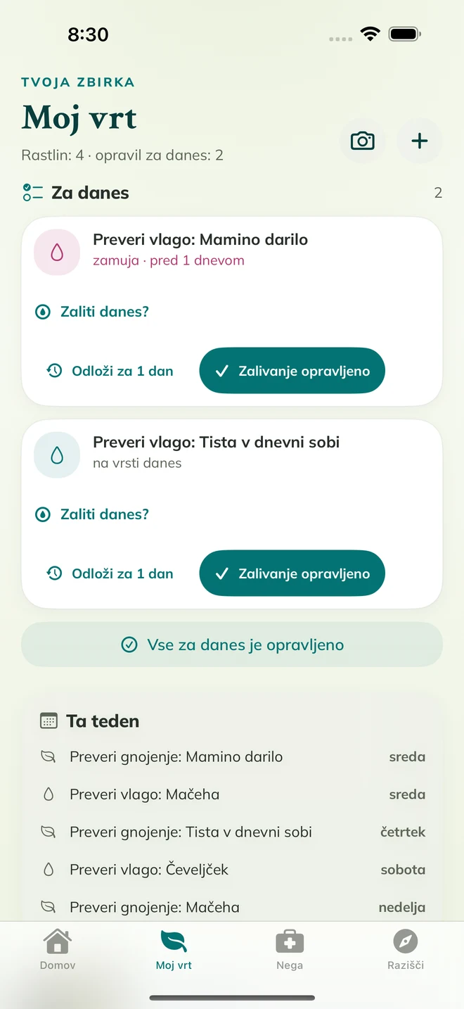 Pravi zaslon FloraFlor: Moj vrt in opomniki za nego